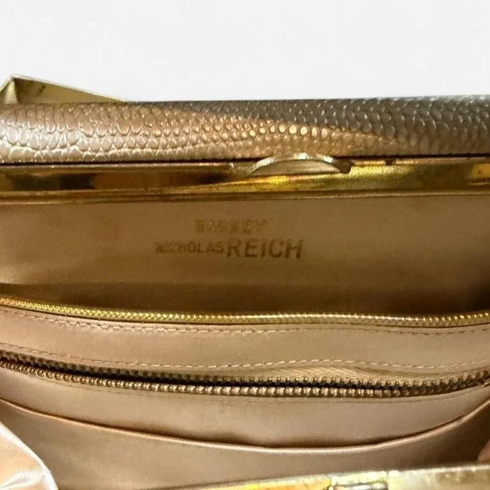 NIB Vintage Nicholas Reich Textured Snakeskin Handbag Bone Color